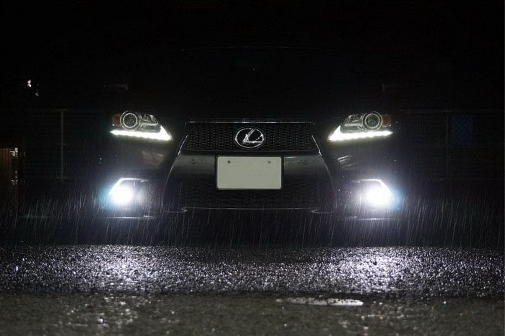Xenon White LED Fog Light Kit For 2013-2015 Lexus GS350 GS460 GS450h, Includes LH RH Lexus F-Sport Style LED Foglamps, Fog Bezel Covers & On/Off Switch Wiring-iJDMTOY