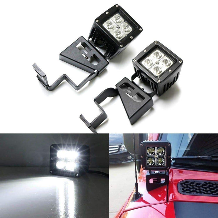 LED Front Cowl Light Kit For 2007-2014 Toyota FJ Cruiser, Includes (2) 20W High Power CREE LED Pod Lights & Windshield A-Pillar Mounting Brackets-iJDMTOY