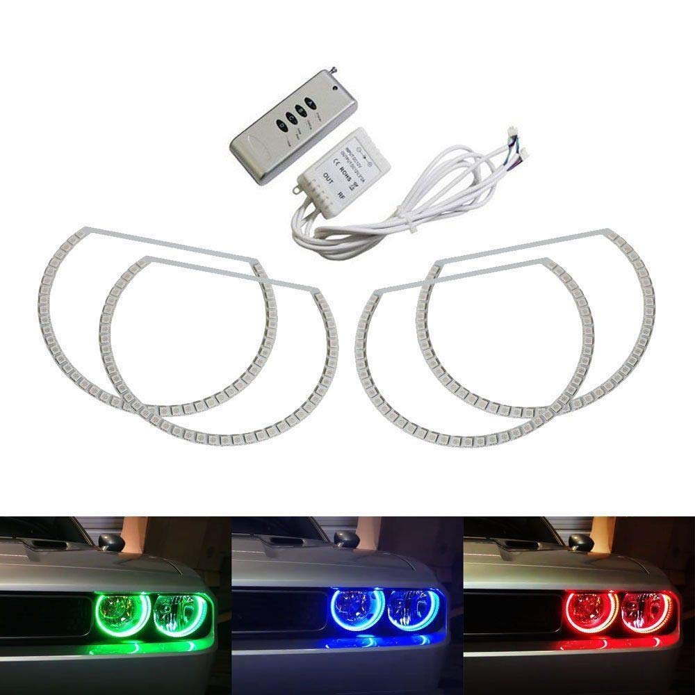 180-LED RGB Multi-Color LED Angel Eyes Halo Rings For 2008-2014 Dodge Challenger w/ Wireless Remote Control-iJDMTOY