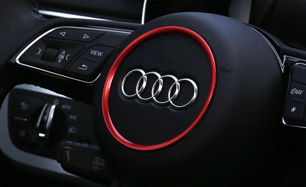 (1) Blue or Red Aluminum Steering Wheel Center Decoration Ring Cover Trim For Audi A3 A4 A5 S3 S4 S5 RS5 Round Shape Center Emblem-iJDMTOY