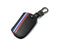 M-Colored Stripe Black Carbon Fiber Pattern Leather Key Holder with Keychain For BMW 1 2 3 4 5 6 7 Series X3 Remote Fob-iJDMTOY