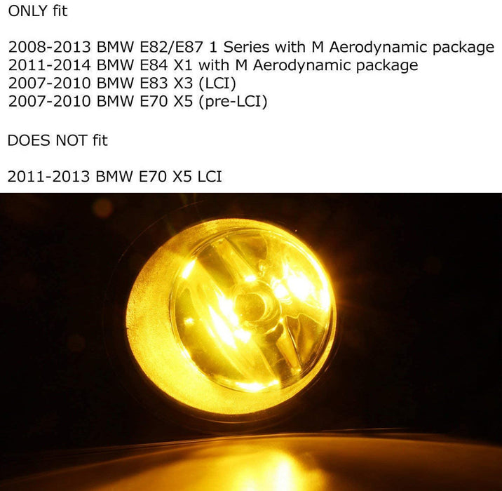 Complete Yellow Lens Fog Lights w/ H11 Halogen Bulb For BMW E84 X1 E83 X3 E70 X5
