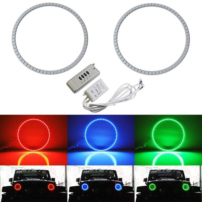 132-LED RGB Multi-Color LED Angel Eyes Halo Rings For Jeep Wrangler, CJ (Also any car with 7" headlights)-iJDMTOY
