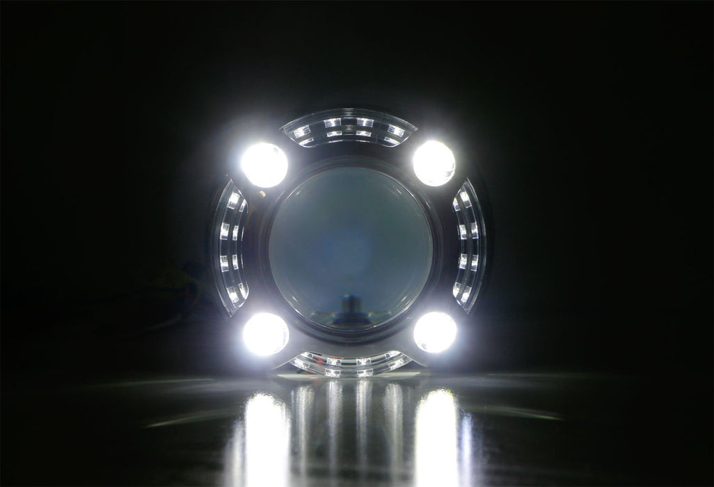 3.0" H1 Bi-Xenon HID Projector Lens w/ Porsche Style White or Switchback LED Daytime Running Light Shroud For Headlight Retrofit, Custom Headlamps Conversion-iJDMTOY