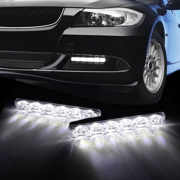 (2) 6000K Cool White 6-LED Universal Fit LED Daytime Running Lights For Car-iJDMTOY