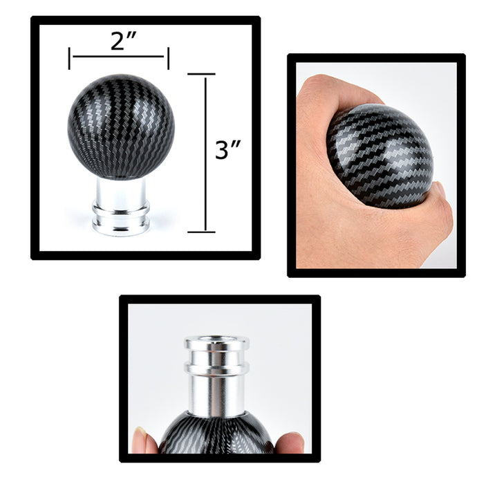Carbon Fiber Pattern Ball Gear Shift Knob w/ Silver Base Universal Fit 5 6 Speed