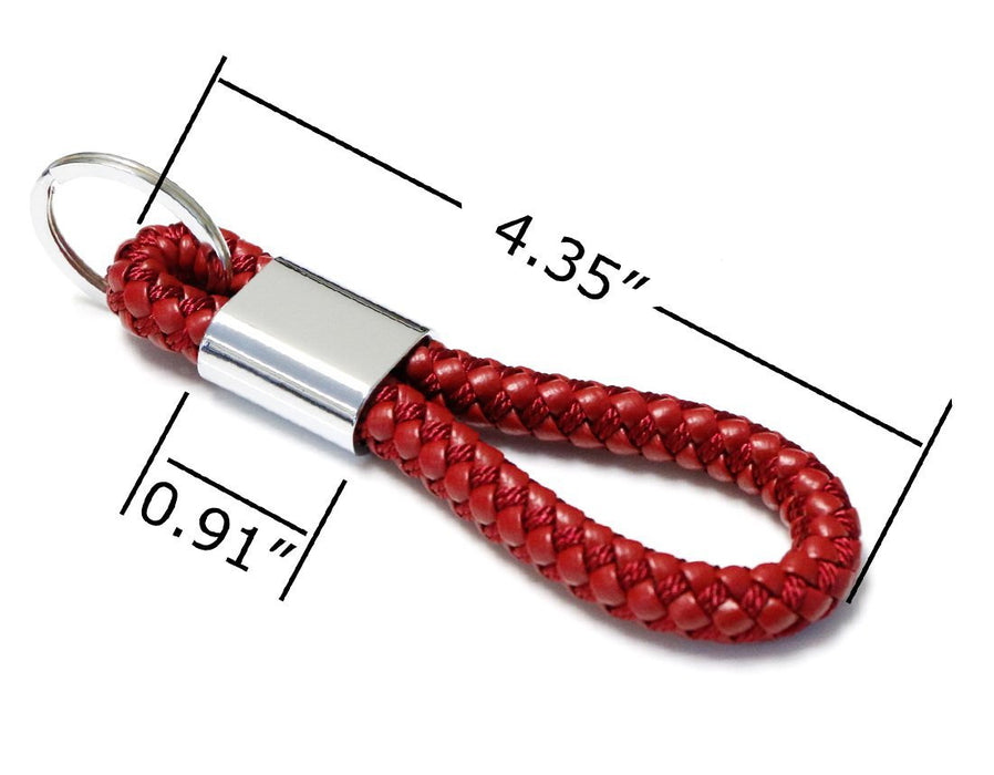 (1) Red Braided Leather Strap Keychain Ring For Car Key, Key Fob