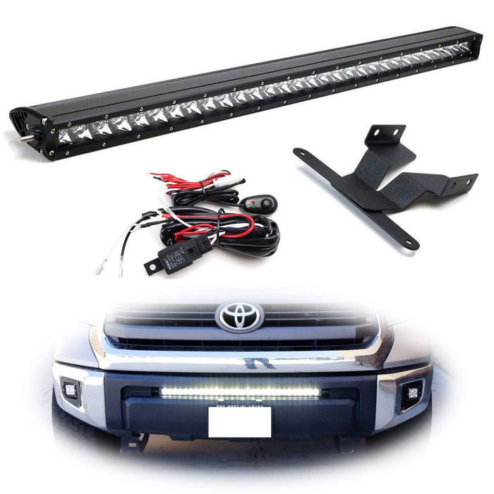 Lower Grille Mount 30" LED Light Bar Kit For 2014-up Toyota Tundra, Includes (1) 150W High Power CREE LED Lightbar, Lower Bumper Opening Mounting Brackets & On/Off Switch Wiring Kit-iJDMTOY
