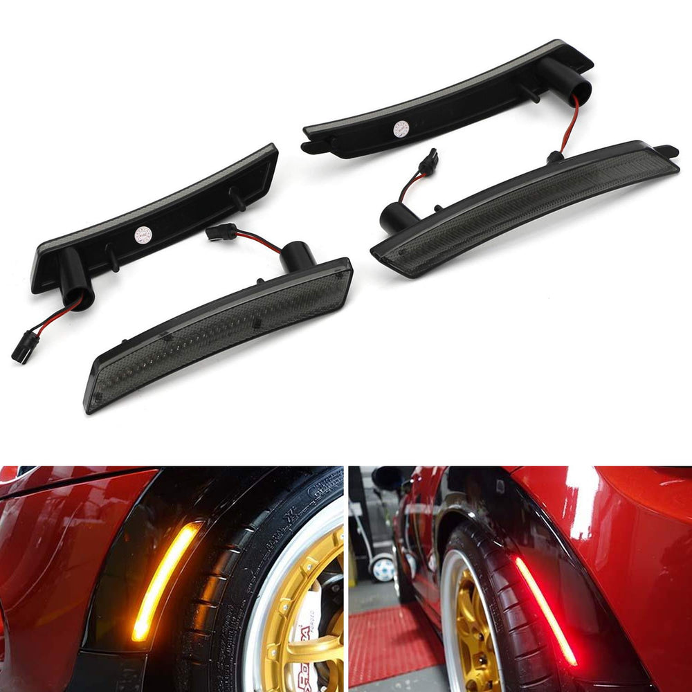 Smoked Lens Amber/Red Full LED Side Marker Light Kit For 2007-2013/14 MINI Cooper R55 R56 R57 R58 R59 R60 R61, Powered by Total 160-SMD LED, Replace OEM Sidemarker Lamps-iJDMTOY