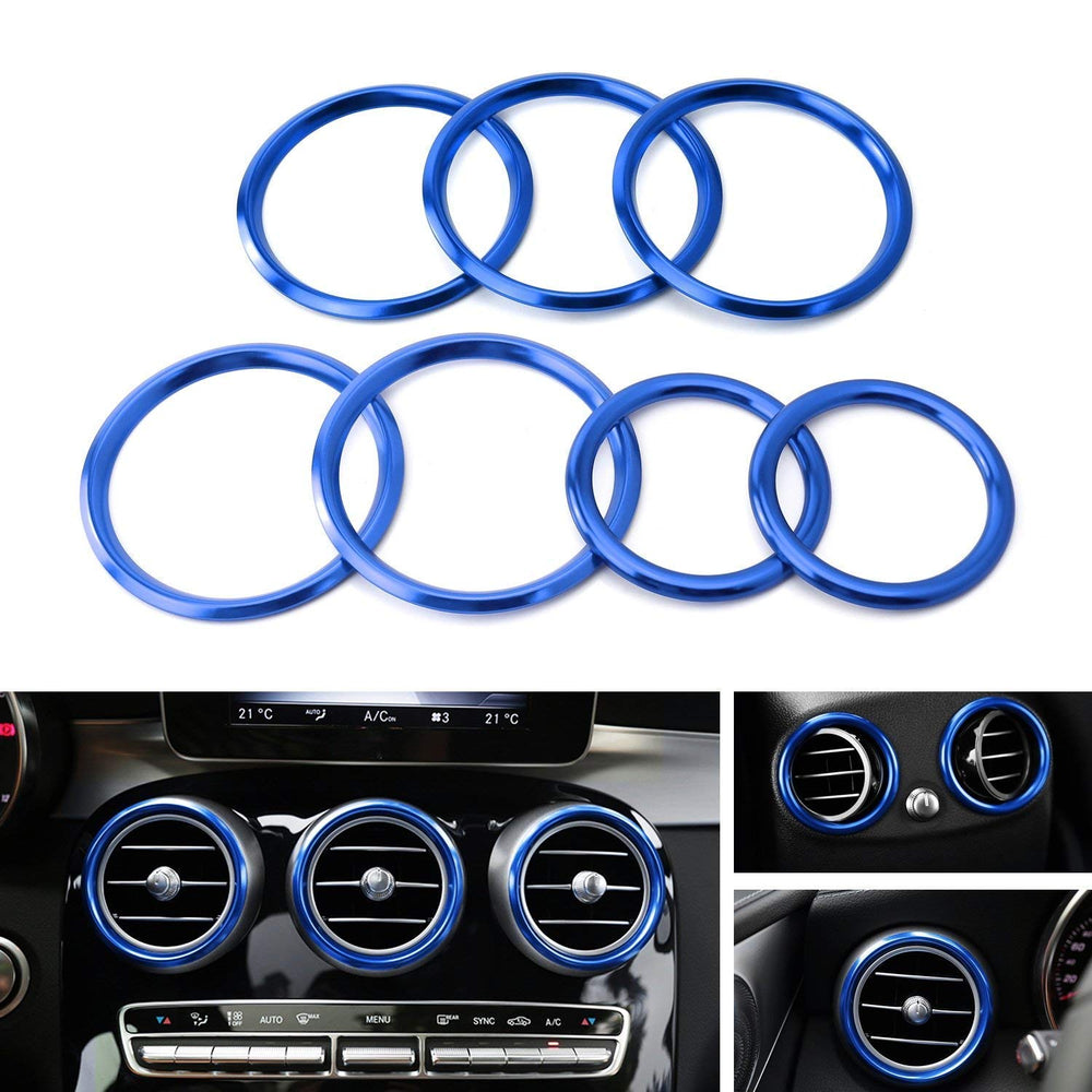 7pc Sports Blue or Red Aluminum Air Conditioner Vent/Opening Outer Trim Decoration Covers For 2015-up Mercedes W205 C-Class, 2016-up GLC Class-iJDMTOY