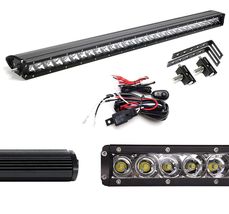 Behind Grille Mount 30" LED Light Bar Kit For 2014-18 GMC Sierra 1500 2500 3500 HD, Includes (1) 150W CREE LED Lightbar, Mesh Grill Mounting Brackets & On/Off Switch Wiring Kit-iJDMTOY