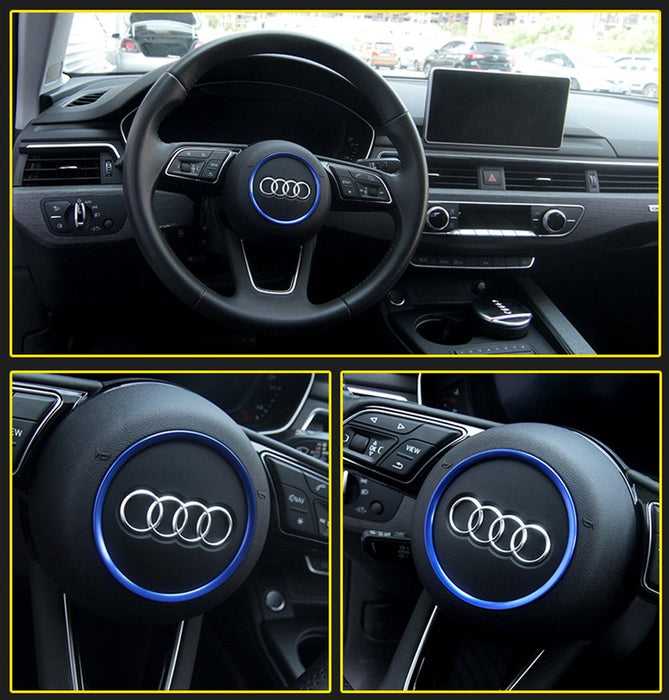 (1) Blue or Red Aluminum Steering Wheel Center Decoration Ring Cover Trim For Audi A3 A4 A5 S3 S4 S5 RS5 Round Shape Center Emblem-iJDMTOY