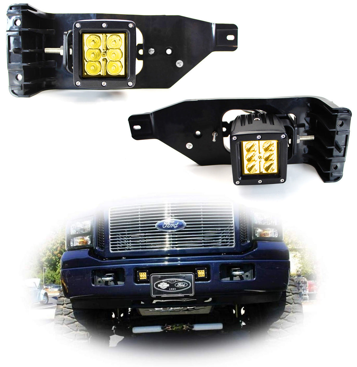 Yellow 24W LED Pods w/ Foglight Bracket/Wirings For 05-07 Ford