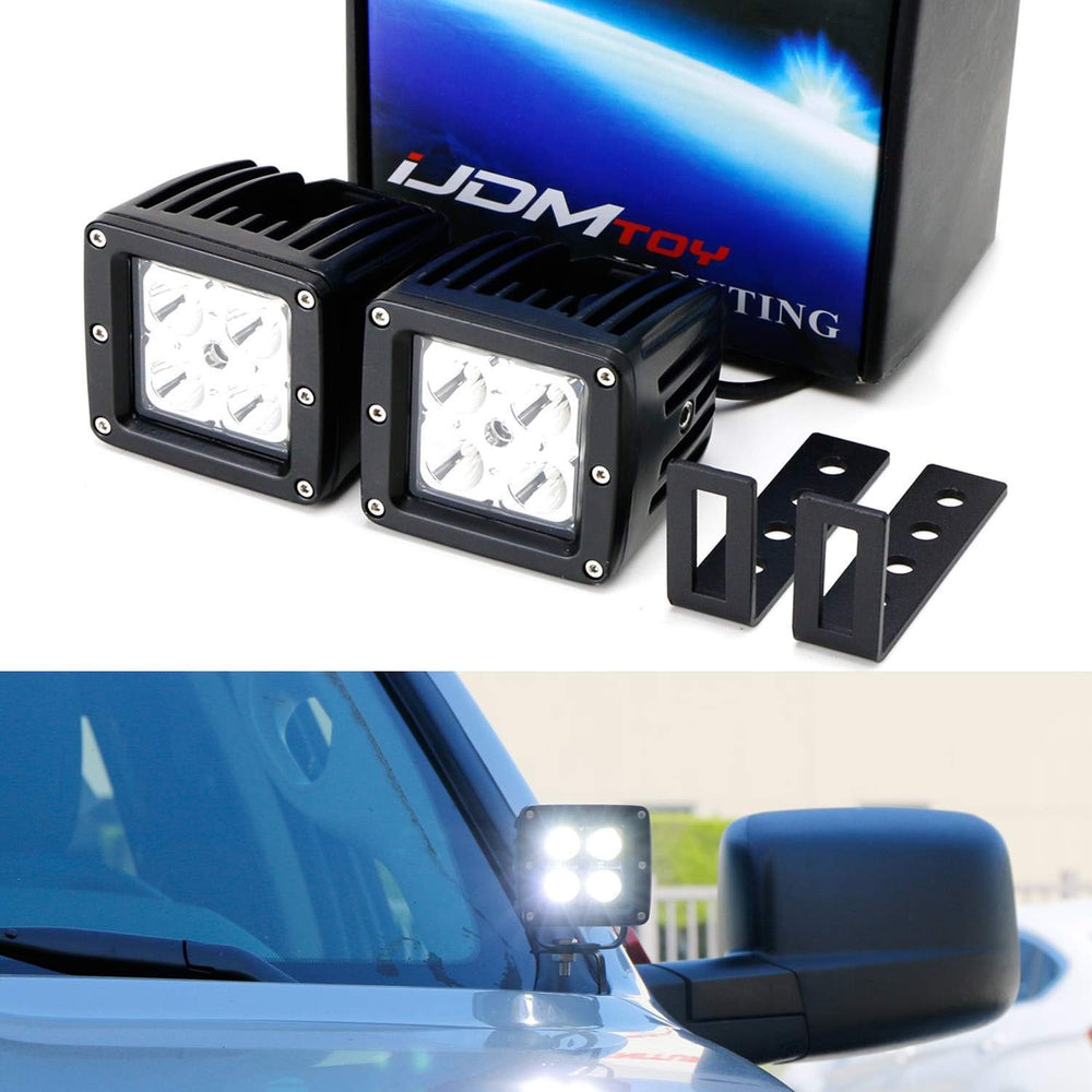 A-Pillar LED Pod Light Kit For 2015-up Chevy Silverado Colorado & GMC Sierra Canyon, Includes (2) 20W CREE LED Cubes, Windshield A-Pillar Mounting Brackets & On/Off Switch Wiring Kit-iJDMTOY
