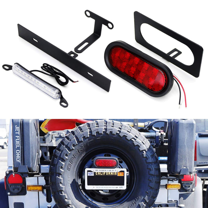 Rear Spare Tire Mount License Plate/Third Brake Relocation Kit w/ Number Plate LED Illumination & Tail/Brake LED Lamp For 2007-2017 Jeep Wrangler JK-iJDMTOY
