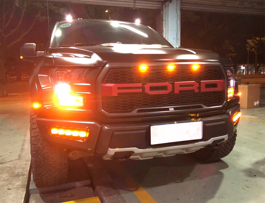 White/Amber Switchback LED DRL Fog Light Kit For 2017-up Ford Raptor, 5-Lamp Assembly w/ Turn Signal Feature-iJDMTOY