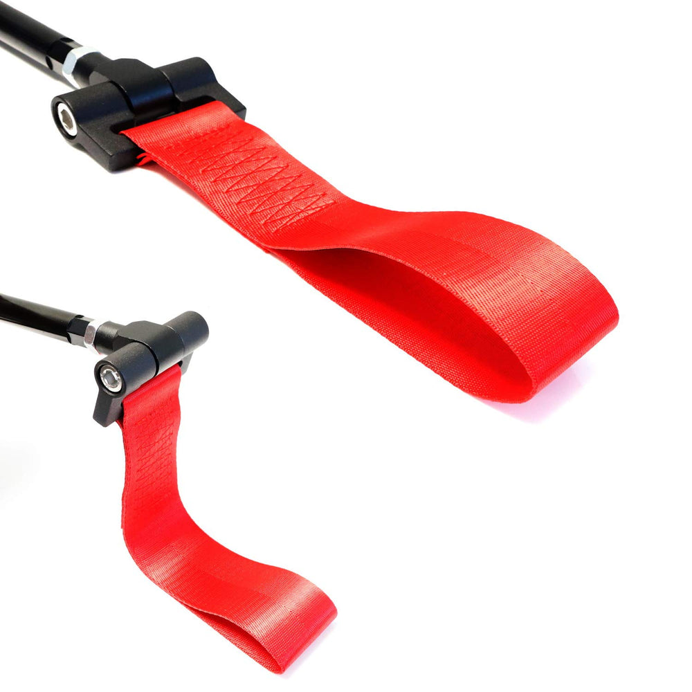 Track Racing Style Red Towing Strap For BMW 1 3 5 Series X5 X6 & MINI Cooper (E36 E39 E46 E82 E90 E91 E92 E93 E70 E71 R50 R51 R52 R53 R55 R56 R57 R58 R59), Tow Hole Adapter Mounted Nylon Loop-iJDMTOY