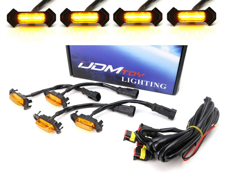 4pc Set Front Grille Lighting Kit For 2016-up Toyota Tacoma w/ TRD Pro Grill ONLY, Includes (4) 4-SMD 2500K Amber LED Light Assy & Wiring Harness-iJDMTOY