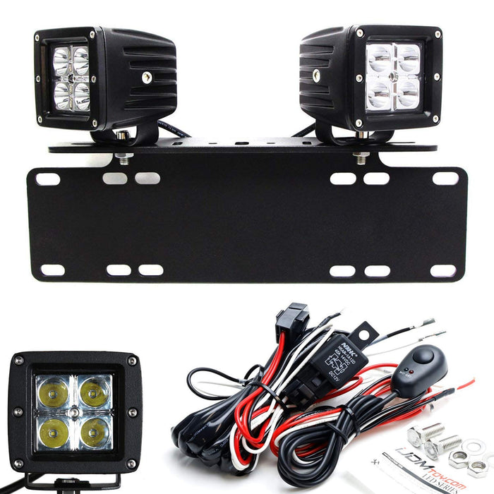 LED Pod Light Driving Lamp Kit For Truck SUV etc, Includes (2) 20W High Power CREE LED Cubes, License Plate Location Mounting Brackets & On/Off Switch Wiring Kit-iJDMTOY