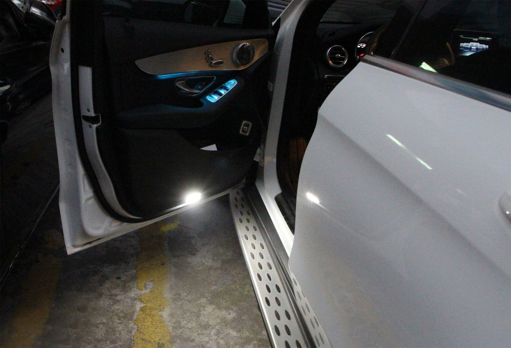 (2) Clear Lens White LED Side Door Courtesy Lights For Mercedes CLA CLS Class, Great as OEM Replacement (Powered by 18 Pieces of 3W SMD LED Lights)-iJDMTOY