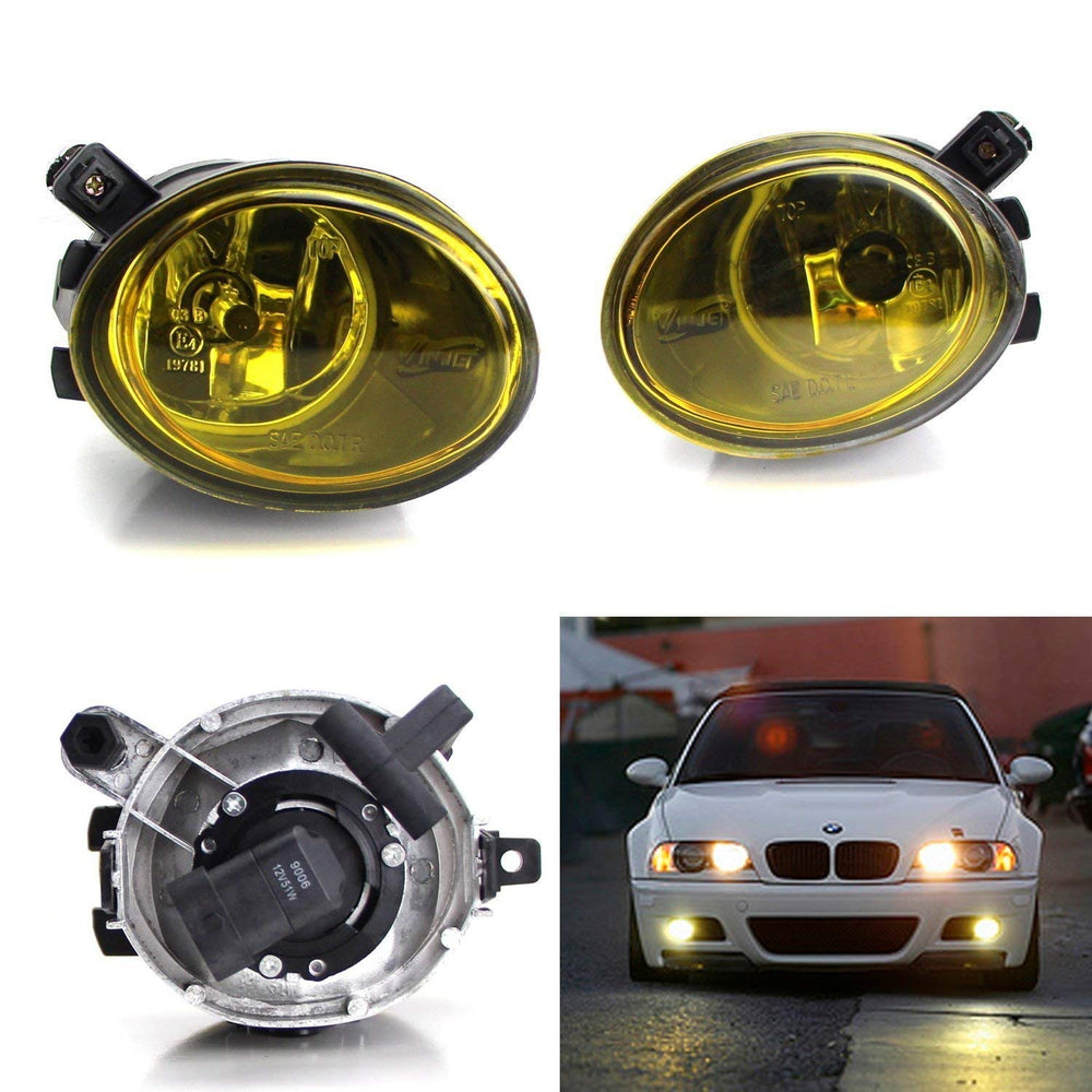 One Pair Clear or Yellow Lens Fog Lights Foglamps w/ Halogen Bulbs For 2001-2005 BMW E46 M3, 3 Series w/ M-Tech Bumper or 1999-2002 BMW E39 M5 (OEM# 63 17 7 894 018, 63 17 7 894 017)-iJDMTOY