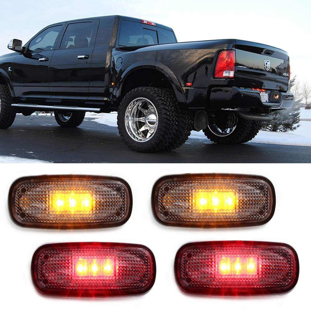 Clear or Smoked Lens Amber/Red LED Rear Bed Side Marker Lights Set For 2003-2009 Dodge RAM 2500 3500 Heavy Duty Dually Truck Double Wheel Side Fenders-iJDMTOY