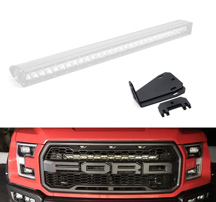 Steel Constructed No Drill/Cut, No Modification Required Behind Grille Mounting Brackets/Hardwares For 2017-2020 Ford F-150 Raptor 30-Inch LED Light Bar