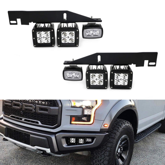 LED Pod Light Fog Lamp Kit For 2017-up Ford Raptor, Includes (4) 20W (2) 10W CREE LED Cubes, Foglight Location Mounting Brackets & On/Off Switch Wiring Kit-iJDMTOY
