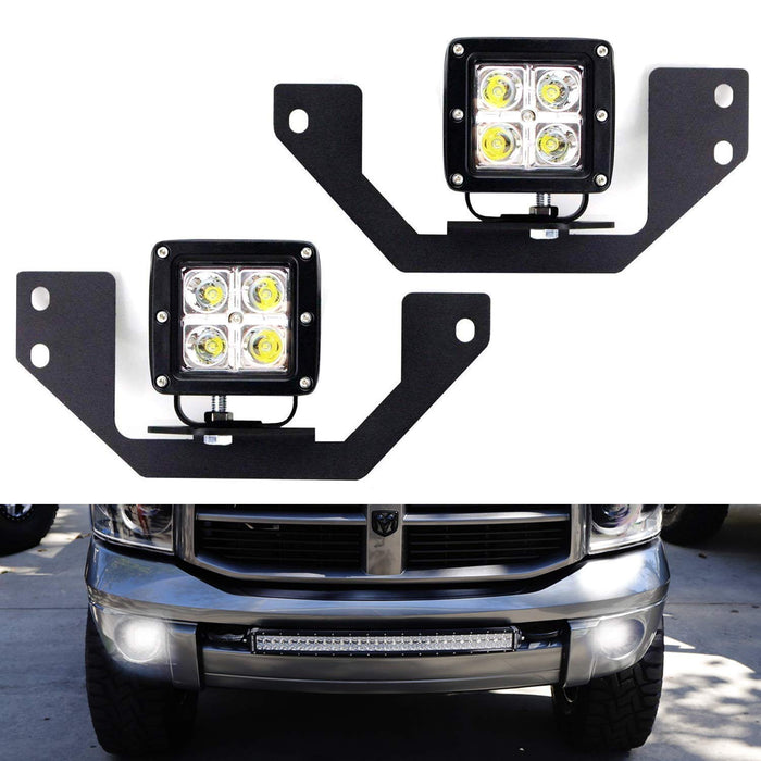 LED Pod Light Fog Lamp Kit For Dodge RAM 1500 2500 3500 & Durango, Includes (2) 20W High Power CREE LED Cubes, Foglight Location Mounting Brackets & Wiring/Adapter Harnesses-iJDMTOY