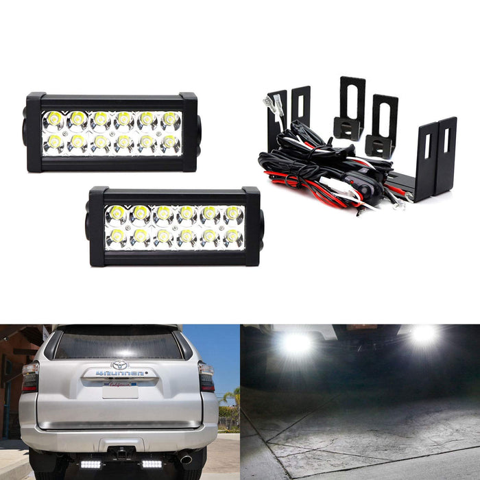 Rear Bumper Mount Searchlight Reverse LED Light Bar Kit For 2014-2019 Toyota 4Runner, Includes (2) 36W High Power LED Lightbars, Bumper Frame Mounting Brackets & On-Off Switch Wiring-iJDMTOY