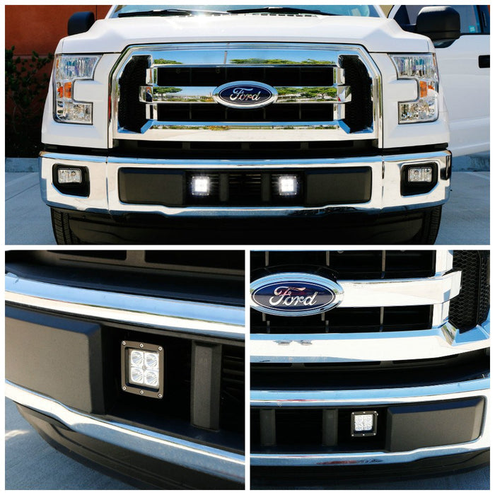 LED Pod Light Fog Lamp Kit For 2015-up Ford F150 XLT Lariat or Limited, Includes (2) 20W CREE LED Cubes, Lower Bumper Grille Area Mounting Brackets & On/Off Switch Wiring Kit-iJDMTOY