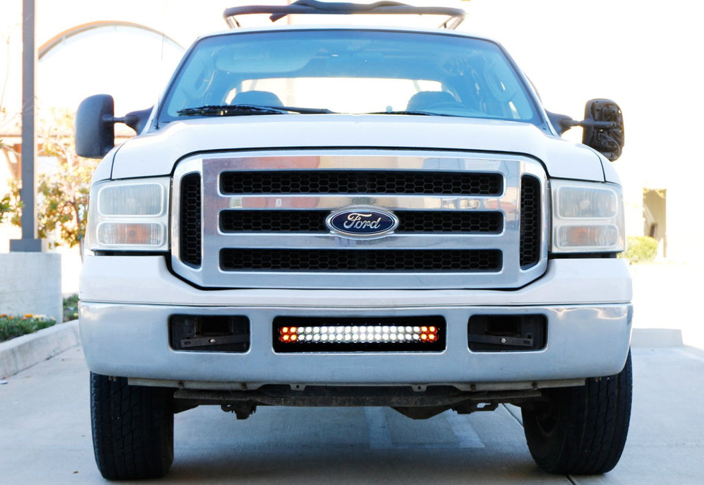 Lower Bumper 20" 120W LED Light Bar Kit For 1999-07 Ford F250 F350 Super Duty, Includes (1) Amber LED Strobe LED Lightbar, Lower Bumper Grille Mount Brackets & Relay Wiring Dual On/Off Switch-iJDMTOY
