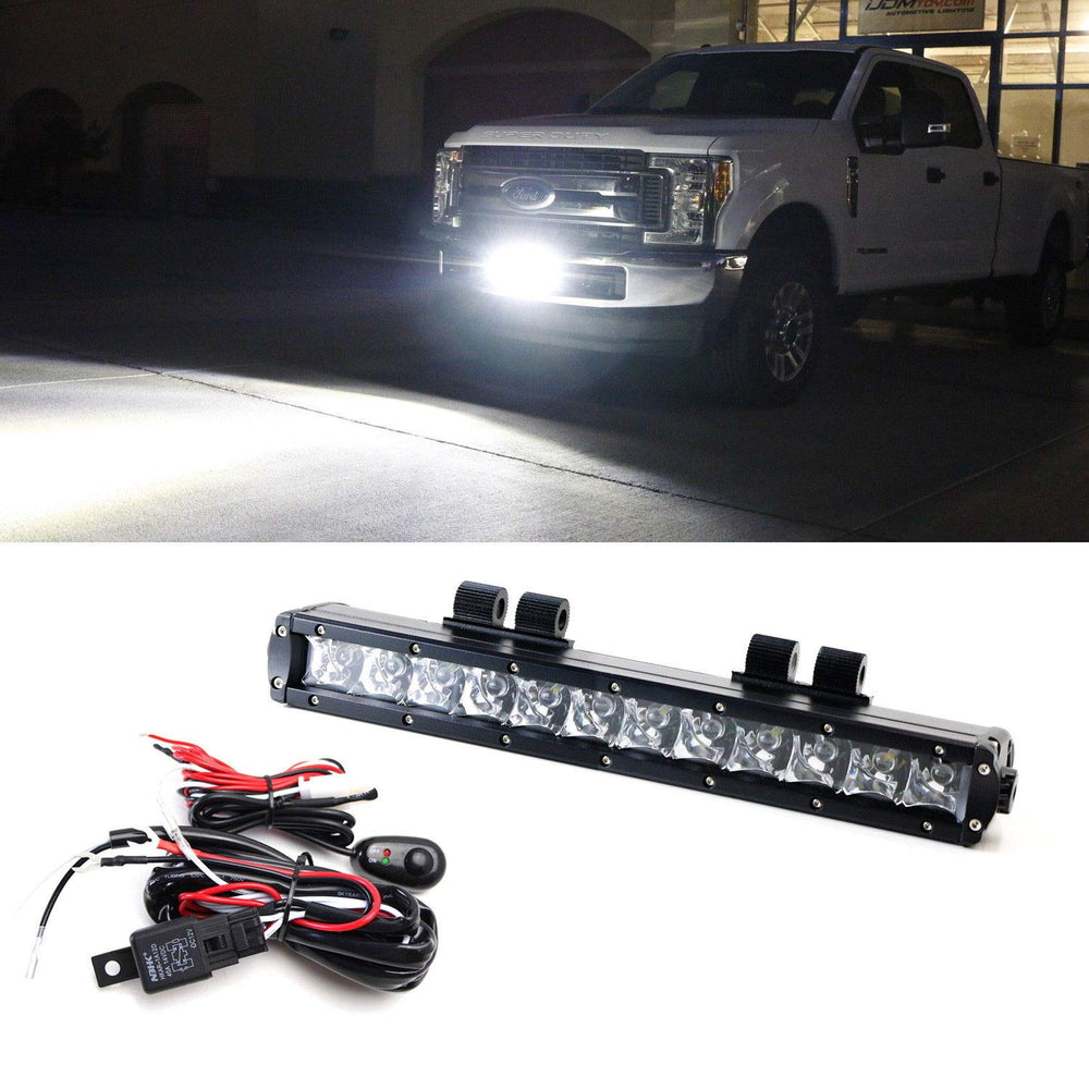 Lower Bumper 60W LED Light Bar Kit For 2017-up Ford F-250 F-350 Super Duty, Includes (1) High Power CREE LED Lightbar, Lower Bumper Area Mount Brackets & Relay Switch Wiring Kit-iJDMTOY