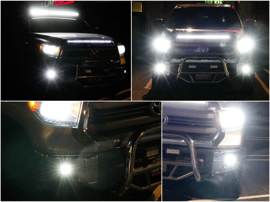 LED Pod Light Fog Lamp Kit For 2014-up Toyota Tundra, Includes (2) 20W High Power CREE LED Cubes, Foglight Bezel Covers, Mounting Brackets & Wiring/Adapter Harnesses-iJDMTOY