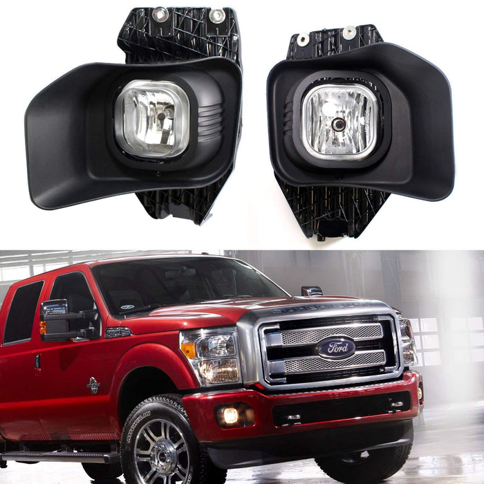 Complete Set Fog Lights Foglamp Kit with Halogen Bulbs, Wiring On/Off Switch and Garnish Bezel Covers For 2011-2016 Ford F-250 F-350 F-450 Super Duty-iJDMTOY