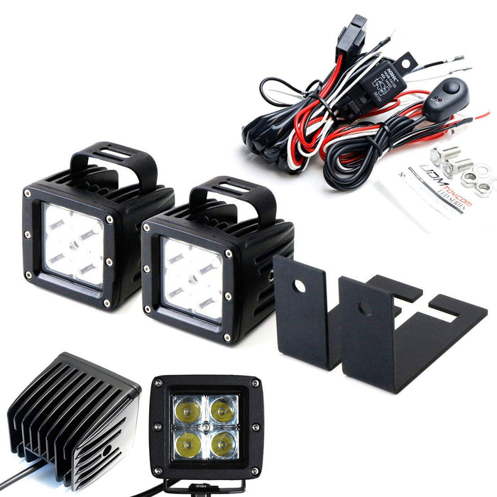 LED Pod Light Fog Lamp Kit For 2015-up Ford F150 XLT Lariat or Limited, Includes (2) 20W CREE LED Cubes, Lower Bumper Grille Area Mounting Brackets & On/Off Switch Wiring Kit-iJDMTOY