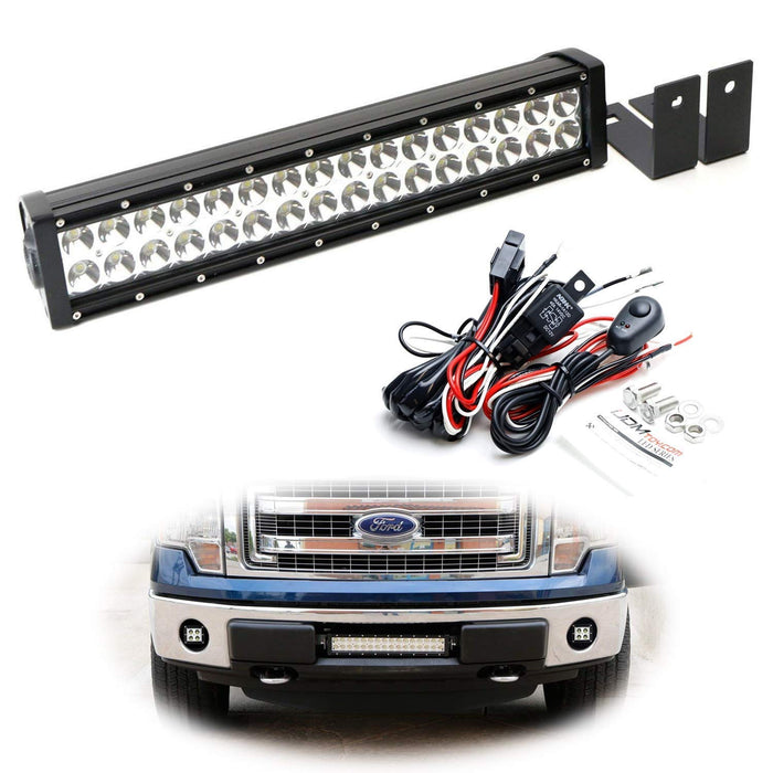 Lower Grille Mount LED Light Bar Kit For 2009-14 Ford F-150 or Raptor, Includes (1) 96W High Power LED Lightbar, Lower Bumper Opening Mounting Brackets & On/Off Switch Wiring Kit-iJDMTOY