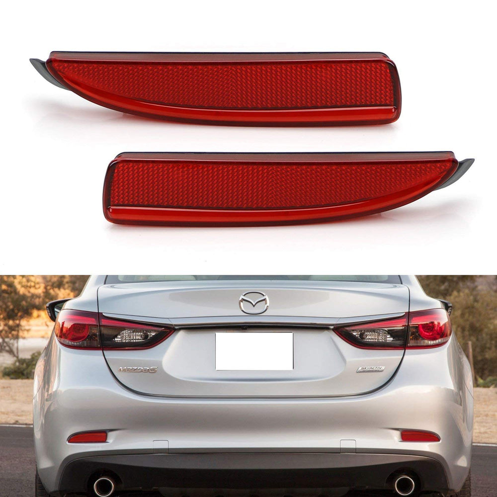 Red Lens Rear Bumper Reflector Lenses For Mazda 3 5 6, OE-Spec LH RH Assembly-iJDMTOY