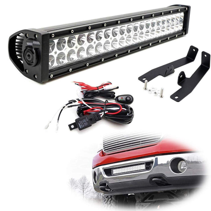Lower Grille 20" LED Light Bar Kit For 2006-2008 Ford F-150, Includes (1) 120W High Power LED Lightbar, Lower Bumper Opening Mounting Brackets & On/Off Switch Wiring Kit-iJDMTOY