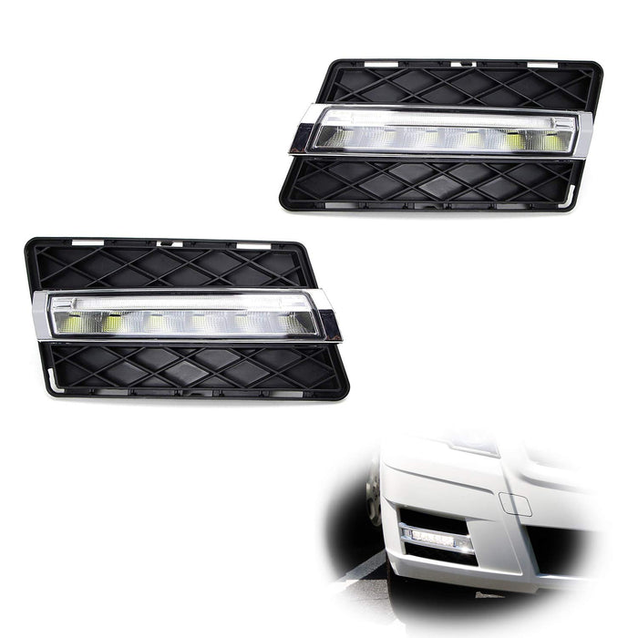 Xenon White LED Daytime Running Lights For 2009-12 Mercedes X204 GLK Class, (2) OEM Fit DRL Assy Each Powered by 6 Pieces High Power Osram LED Lights-iJDMTOY