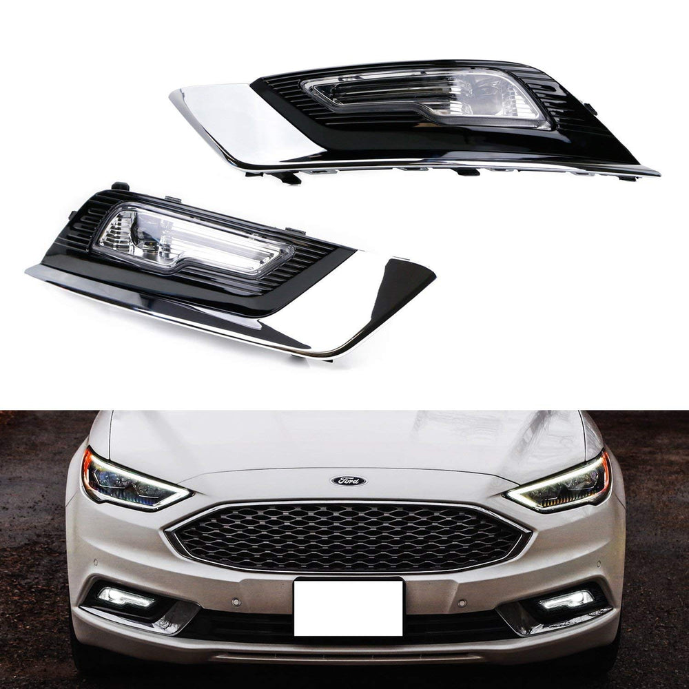LED Fog/Driving Lamp Kit For 2017-up Ford Fusion, OEM-Spec High Power LH RH LED Assembly w/ Foglamp Bezel Covers & On/Off Switch Wiring Kit-iJDMTOY