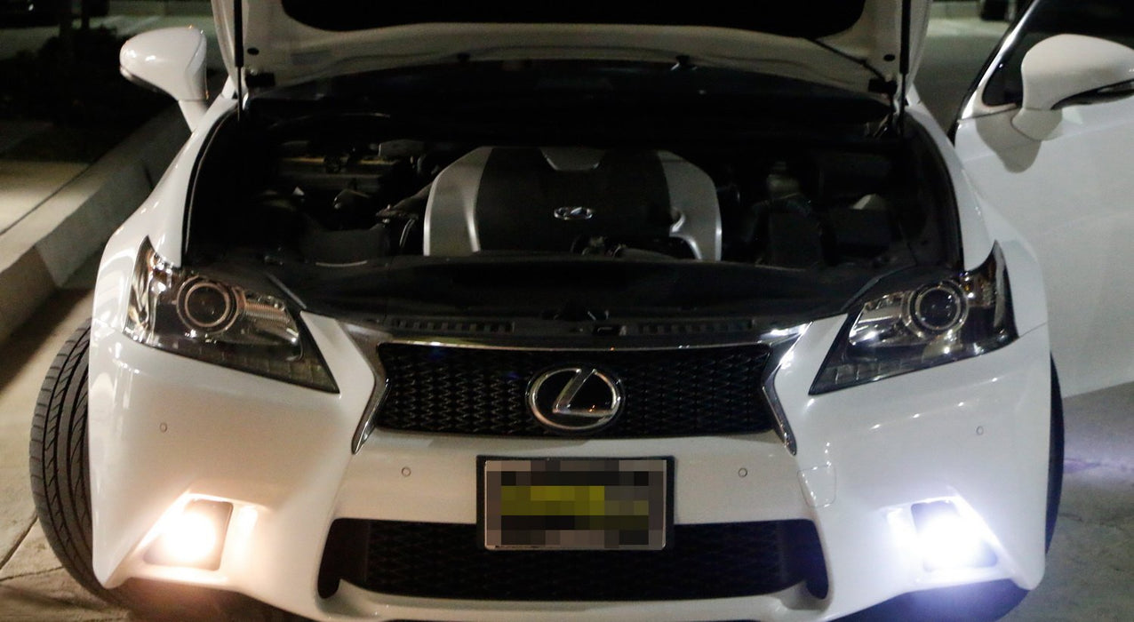 Xenon White LED Fog Light Kit For 2013-2015 Lexus GS350 GS460 GS450h, Includes LH RH Lexus F-Sport Style LED Foglamps, Fog Bezel Covers & On/Off Switch Wiring-iJDMTOY