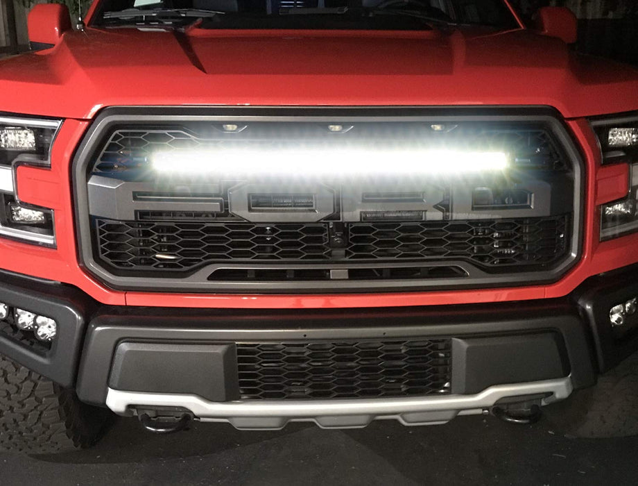 Behind Grille Mount 30" LED Light Bar Kit For 2017-up Ford F-150 Raptor, Includes (1) 150W High Power CREE LED Lightbar, Mesh Grill Mounting Brackets & On/Off Switch Wiring Kit-iJDMTOY