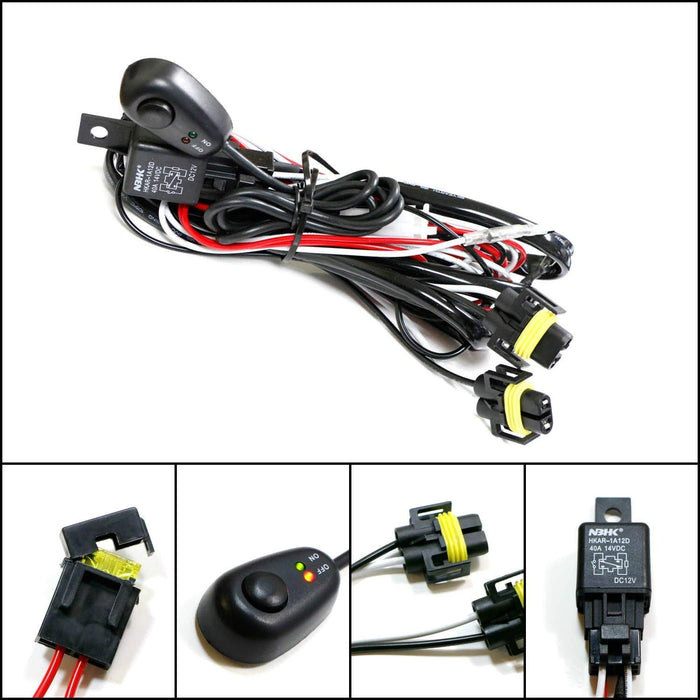 H11/H8 Relay Harness Wire Kit with LED Light ON/OFF Switch For Aftermarket Fog Lights, Driving Lights, Xenon Headlight Kit, LED Work Lamp, etc-iJDMTOY
