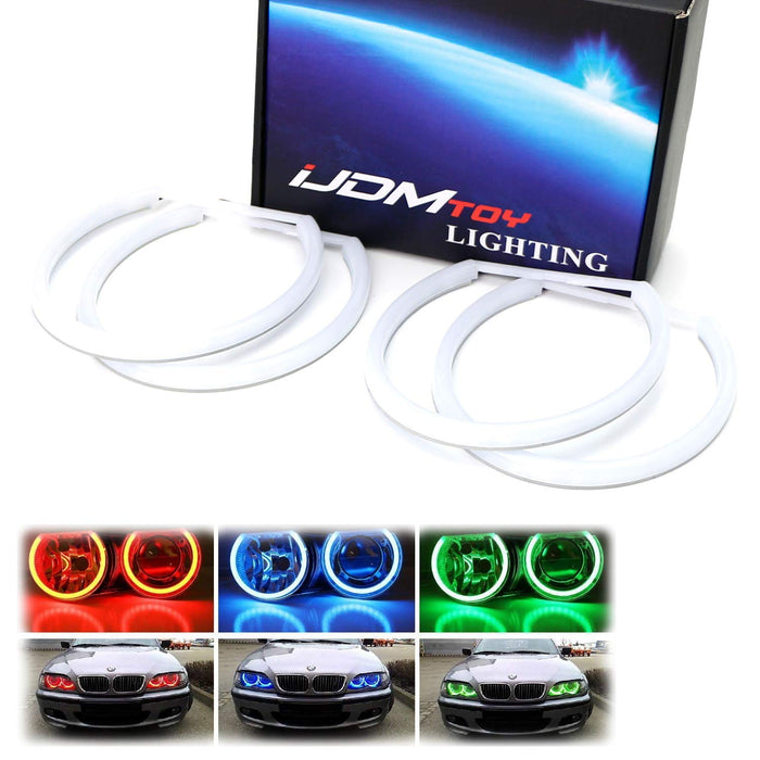 One Complete Set 7-Color RGB LED Angel Eye Halo Rings For BMW E39 E46 3 5 7 Series Headlights w/ Wireless Remote-iJDMTOY
