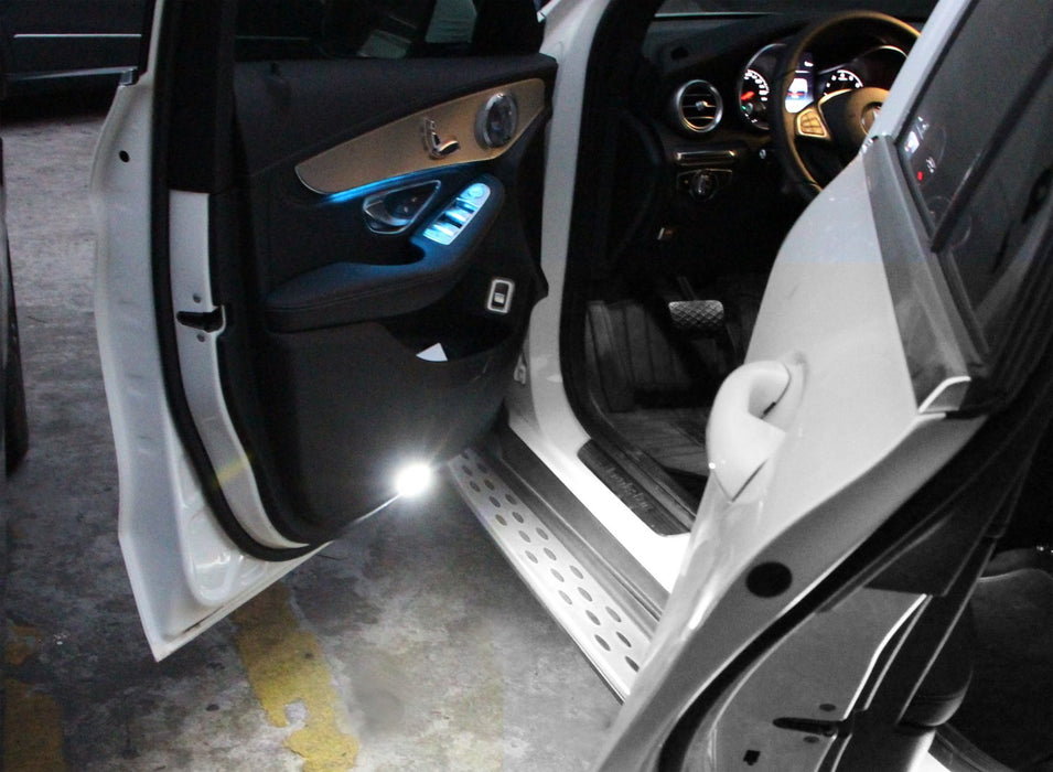 (2) Clear Lens White LED Side Door Courtesy Lights For Mercedes A B C E ML GL GLC GLE GLS Class, Great as OEM Replacement (Powered by 18 Pieces of 3W SMD LED Lights)-iJDMTOY