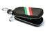 (1) Italian Italia Flag Stripe Carbon Fiber Pattern Leather Key Holder Cover Wallet For Fiat Ferrari Maserati Lamborghini, etc-iJDMTOY