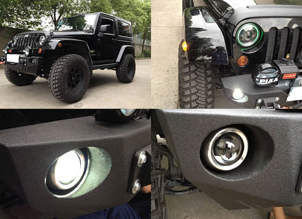 (2) OEM Replace Projector Fog Light Housings For Jeep Wrangler, Grand Cherokee, Dodge Charger Journey Magnum etc., HID or LED Ready (Bulbs Not Included)-iJDMTOY