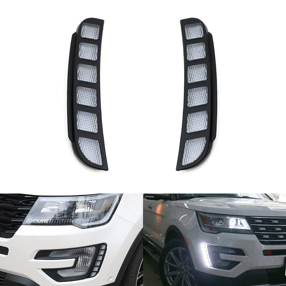 LED Daytime Running Lights Kit For 2016-2017 Ford Explorer, Direct Vertical Mount Powered by 6 Pieces of High Power Xenon White LED Diodes-iJDMTOY
