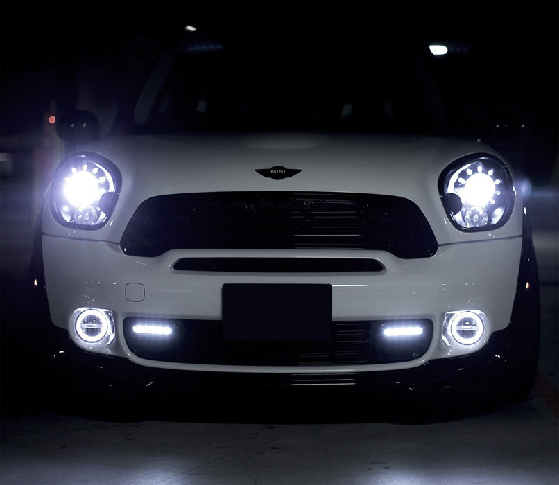 Brake Duct Opening Switchback LED DRL Assy For 10-16 MINI Cooper R60 Countryman, Xenon White Daytime Running Lights w/ Amber Yellow Turn Signal Blink Feature-iJDMTOY